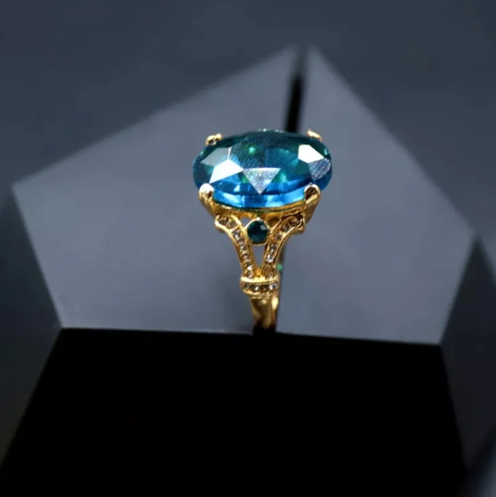 London Blue Crystal Goldtone Ring
